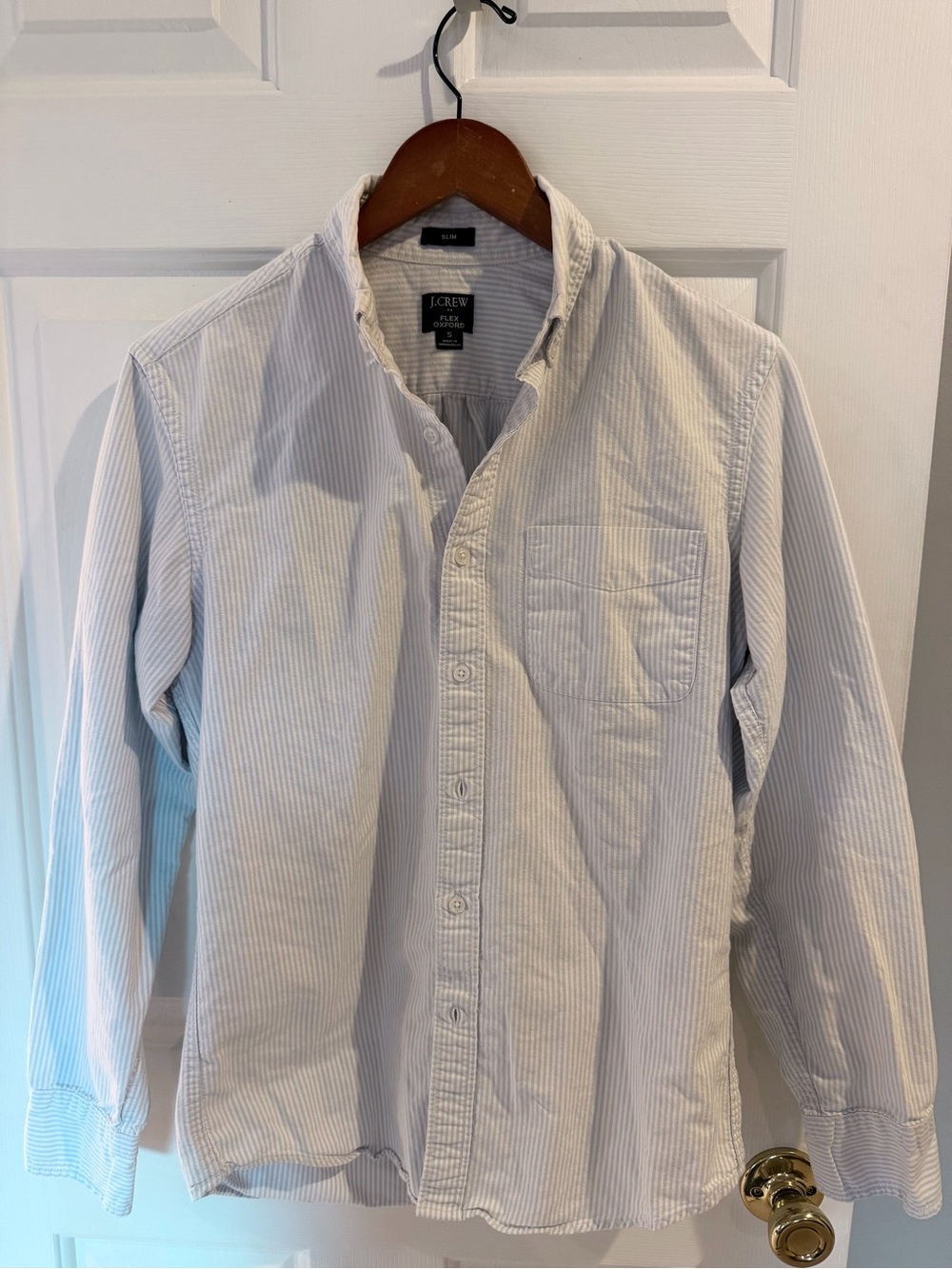 J. Crew Men's Light Blue and White Pinstripe Button-Down Shirt